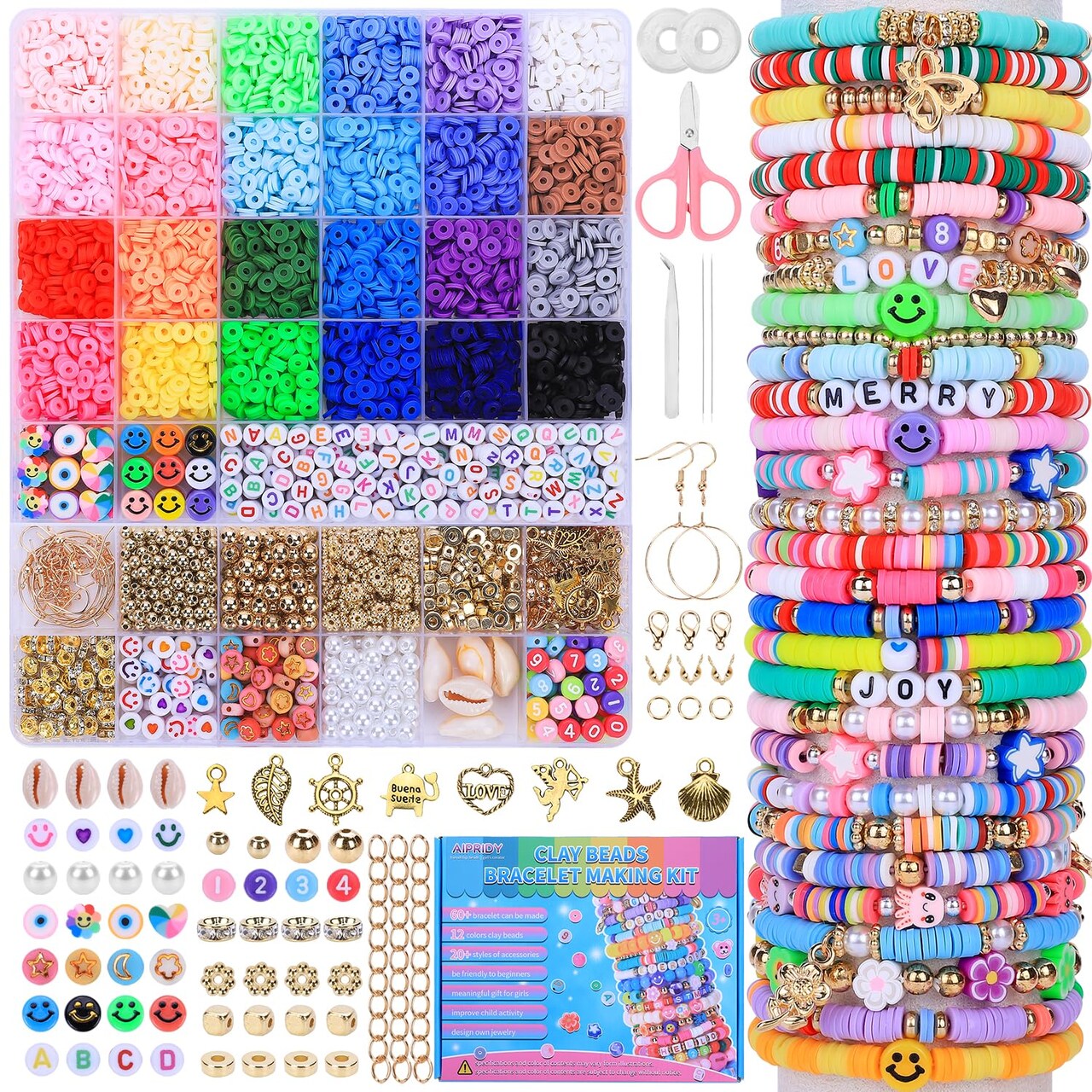 Girls Toys Bracelet Making Kit, Clay Beads Jewelry Activity Kit, DIY Crafts Birthday Christmas Gifts for Girls Ages 5 6 7 8 9 10 11 12 Years Old (24 Colors 6500 Pcs)